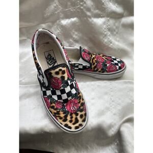 Vans Slip-On Floral Leopard Checkerboard Sneakers Women’s 7.5 / Men’s 6 EU 38